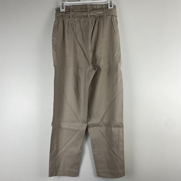 Calvin Klein Womens Paperbag Waist Trouser Pants Size S Tan Khaki Linen Blend - Picture 4 of 10